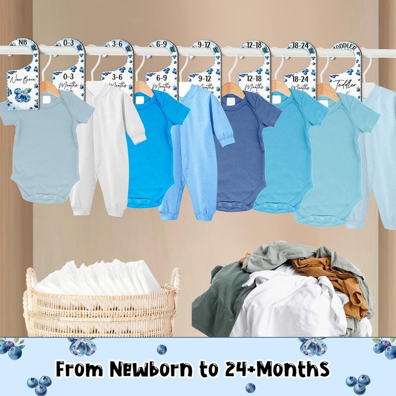 CORNER LACE Baby Closet Dividers 8PCS, Blueberry Themed Wooden Double-Sided Clothes Size Hanger/Organizer from Newborn to Toddler for Nursery Decor Baby Shower Birthday Gender Reveal Party Gift - Image 4